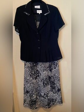 Studio I Two-Piece Black Blazer with Black & White Midi Dress